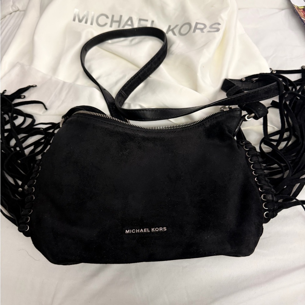 Michael Kors Black Suede Fringe Shoulder Bag